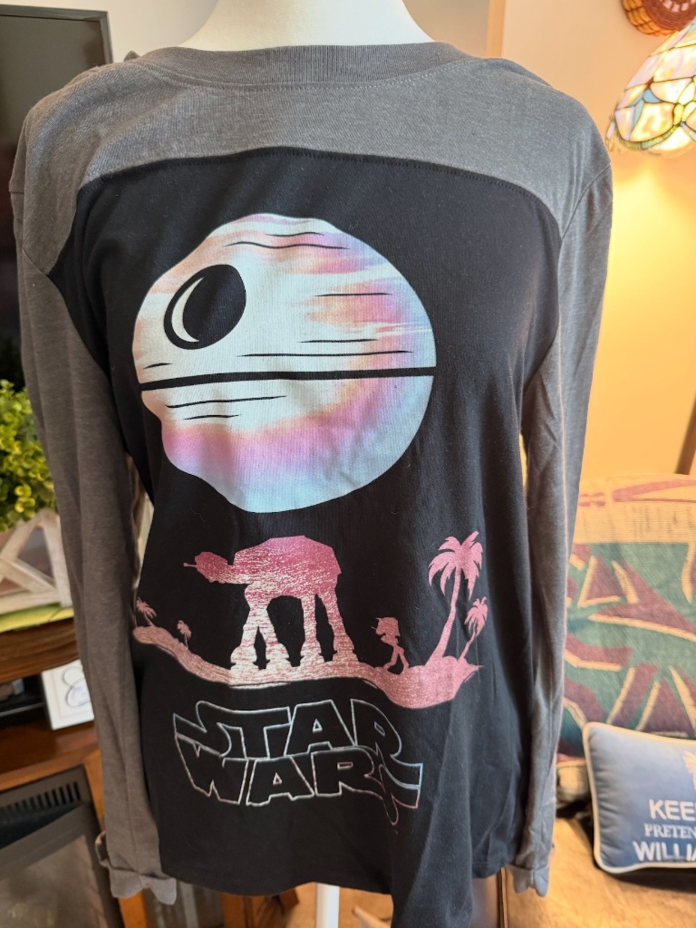 Star Wars Mighty Fine Graphic Tee Women M Raglan Gray & Black Baseball Shirt